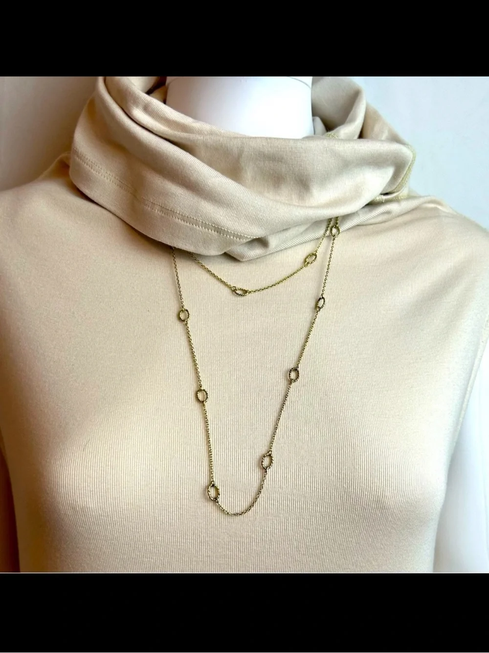 Nordstrom Gold Tone Long Oval Station Necklace Layering Jewelry